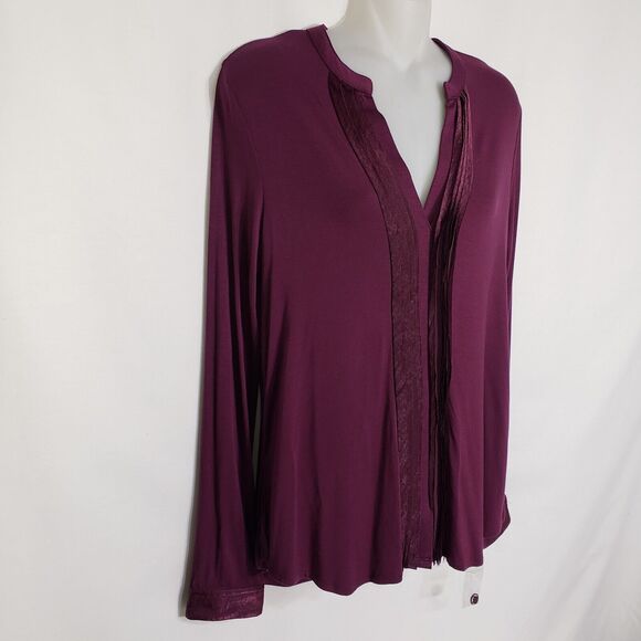 Cupio Womens Top Small Raspberry Pleats Long Sleeve Split V Neck Viscose Stretch - Picture 6 of 12